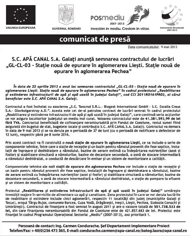 9.05.2013 Semnarea contractului de lucrări GL-CL-03